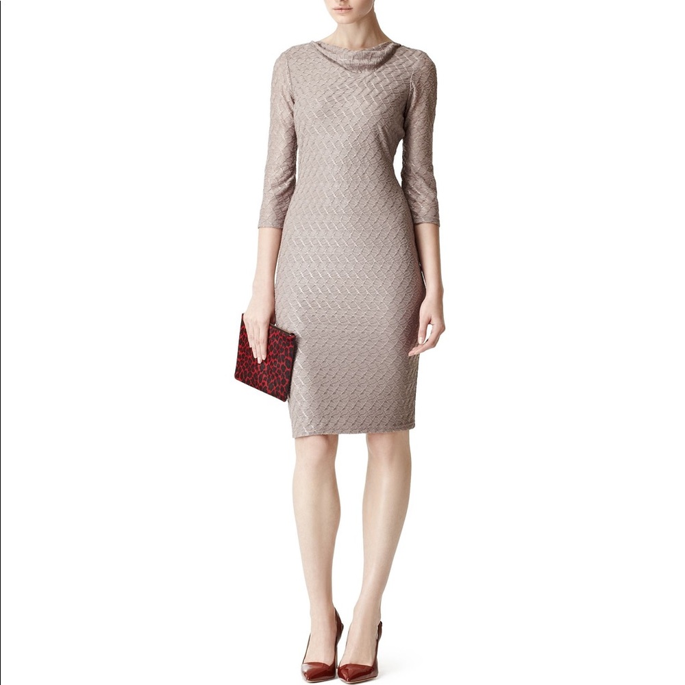 Reiss Tatiana Beige Gold Shimmer Dress Size 2 EUC